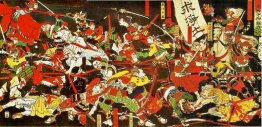Tokugawa mit Hilfe von den Jodo Mönche des Tempels in Okizaki Da