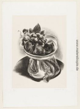 Pfirsiche und Weintrauben auf einem runden Tisch