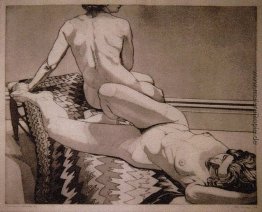 Two Nudes on Old Indian Rug
