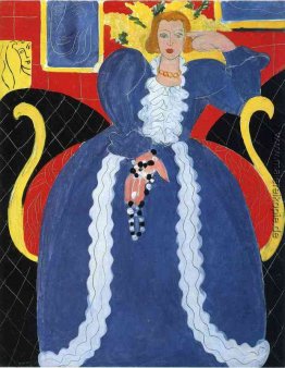 Frau in der blauen oder der Große blaue Robe und Mimosas