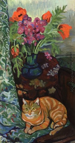 Blumenstrauß und eine Katze