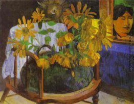 Stillleben mit Sonnenblumen auf einem Sessel
