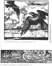 Illustration zum Gedicht "Zwei Crow" von Alexander Puschkin Illustration zum Gedicht "Zwei Crow" von Alexander Puschkin
