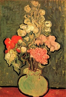 Stillleben-Vase mit Rosen-Malven