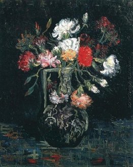 Vase mit Weiß und roten Nelken