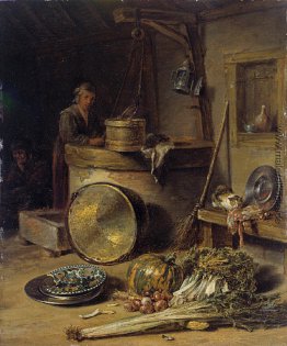 Peasant Interieur mit Frau am Brunnen