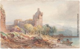 Eine Burgruine auf einem See