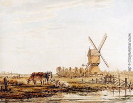 Landschaft mit Mühle und Rinder