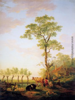 Holländische Landschaft mit Vieh und Hof