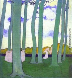 Landschaft mit grünen Bäumen und Buche Bäume in Kerduel