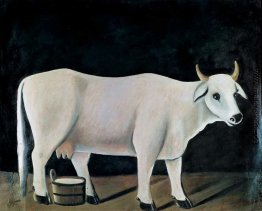 Weiße Kuh auf einem schwarzen Hintergrund