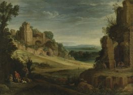 Landschaft mit einer Jagdgesellschaft und römischen Ruinen