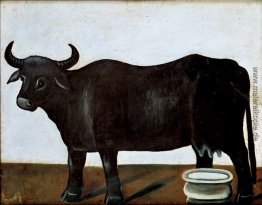 Schwarzer Büffel auf einem weißen Hintergrund (Teil diptych)