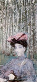Porträt von N. Zabela-Vrubel am Rand eines Birkenhain