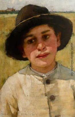 Studie eines Jungen in einem schwarzen Hut, vor einem Getreidefe