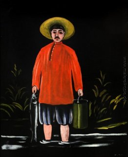 Fisherman in einem roten Hemd