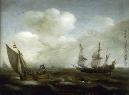 Eine niederländische Schiff und eine Kaag in eine frische Brise