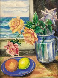 Stillleben mit Rosen und Früchten