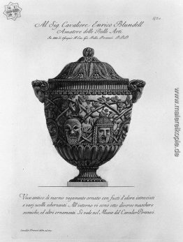 Alte Marmor Vase mit verdrillten verziert Stämme von Efeu, Vögel