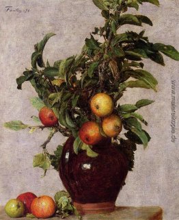 Vase mit Äpfeln und Foliage