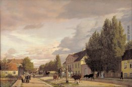 Blick auf eine Straße in Østerbro außerhalb von Kopenhagen. Morg Blick auf eine Straße in Østerbro außerhalb von Kopenhagen. Morg