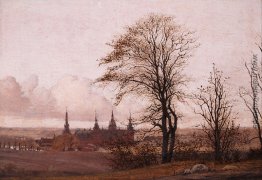 Herbst-Landschaft, Schloss Frederiksborg in der Mittelstrecke Herbst-Landschaft, Schloss Frederiksborg in der Mittelstrecke