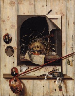 Trompe l'oeil mit Studio-Wand und Vanitas-Stilleben Trompe l'oeil mit Studio-Wand und Vanitas-Stilleben