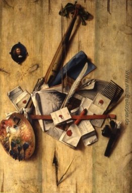 Trompe l'oeil mit Violine, implementiert Malers und Selbstportra Trompe l'oeil mit Violine, implementiert Malers und Selbstportra
