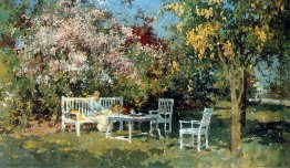 Garten mit blühenden Bäumen Garten mit blühenden Bäumen