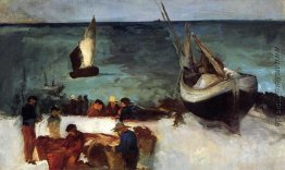 Seestück bei Berck, Fischerboote und Fischer Seestück bei Berck, Fischerboote und Fischer