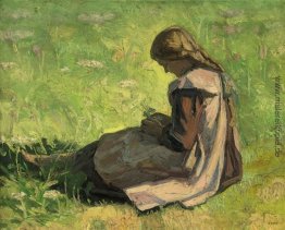 Mädchen, das im Gras sitzt Mädchen, das im Gras sitzt