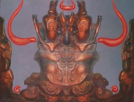 CHERUB EN GESICHT MIT orangefarbenen Hörnern FLAMES CHERUB EN GESICHT MIT orangefarbenen Hörnern FLAMES