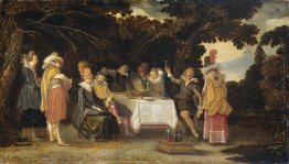 Elegante Gesellschaft speisen an der frischen Luft Elegante Gesellschaft speisen an der frischen Luft