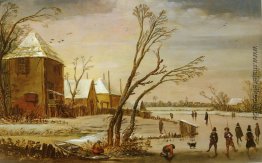 A Frozen River mit Eisläufern A Frozen River mit Eisläufern