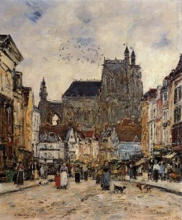 Abbeville, Straße und die Kirche Saint-Vulfran Abbeville, Straße und die Kirche Saint-Vulfran