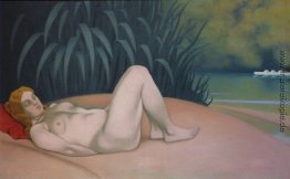 Nackte Frau schlafend am Rande des Wassers Nackte Frau schlafend am Rande des Wassers