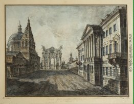 Twerskaja-Straße und Triumphbogen im Strastnaya Platz Twerskaja-Straße und Triumphbogen im Strastnaya Platz