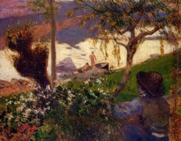 Bretonischen Jungen durch den Fluss Aven Bretonischen Jungen durch den Fluss Aven