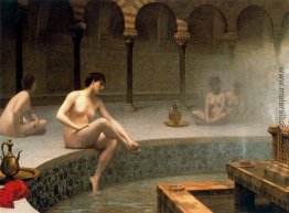Ein Bad, Frau badet die Füße Ein Bad, Frau badet die Füße