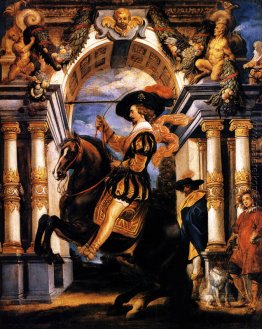Cavalier Ausführen einer Levade, vor einem Portal Cavalier Ausführen einer Levade, vor einem Portal