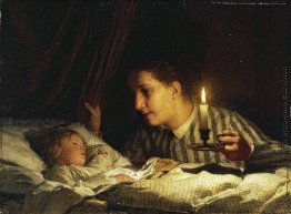 Junge Mutter betrachtete ihr schlafendes Kind im Kerzenschein Junge Mutter betrachtete ihr schlafendes Kind im Kerzenschein