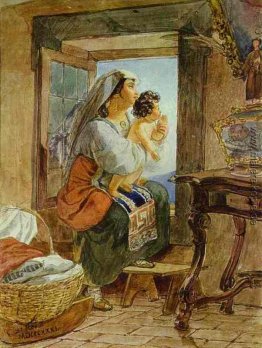 Italienische Frau mit einem Kind durch ein Fenster Italienische Frau mit einem Kind durch ein Fenster