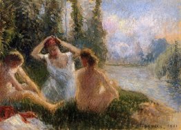 Badende am Ufer eines Flusses Sitz Badende am Ufer eines Flusses Sitz