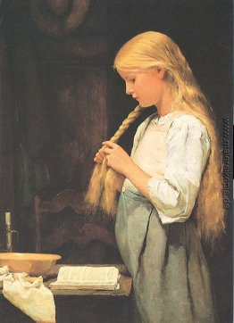 Mädchen, die Haare flechtend Mädchen, die Haare flechtend