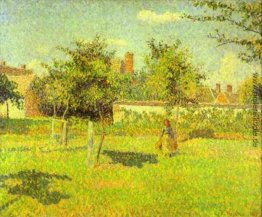 Frau in einem Obstgarten, Frühlingssonne auf einem Feld, Eragny Frau in einem Obstgarten, Frühlingssonne auf einem Feld, Eragny
