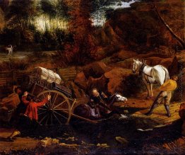 Zahlen mit einem Cart And Horses Fording einem Strom Zahlen mit einem Cart And Horses Fording einem Strom