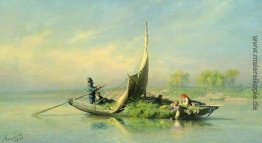 Ländliche Familie in einem Boot Ländliche Familie in einem Boot