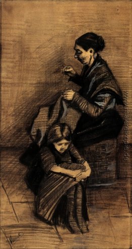 Frauen-Nähen, mit einem Mädchen Frauen-Nähen, mit einem Mädchen