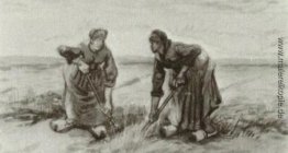 Zwei Frauen Miteinander reden beim Graben Zwei Frauen Miteinander reden beim Graben