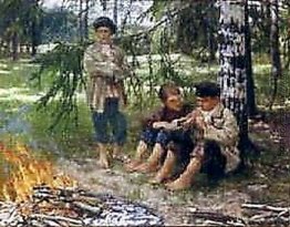 Drei Jungen im Holz Drei Jungen im Holz